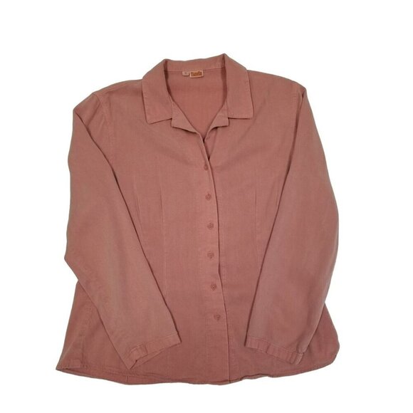 Tianello Button Up Blouse Tencel Waist Shaping Pinkish Red‎ Collar Long Sleeve S - Picture 4 of 12